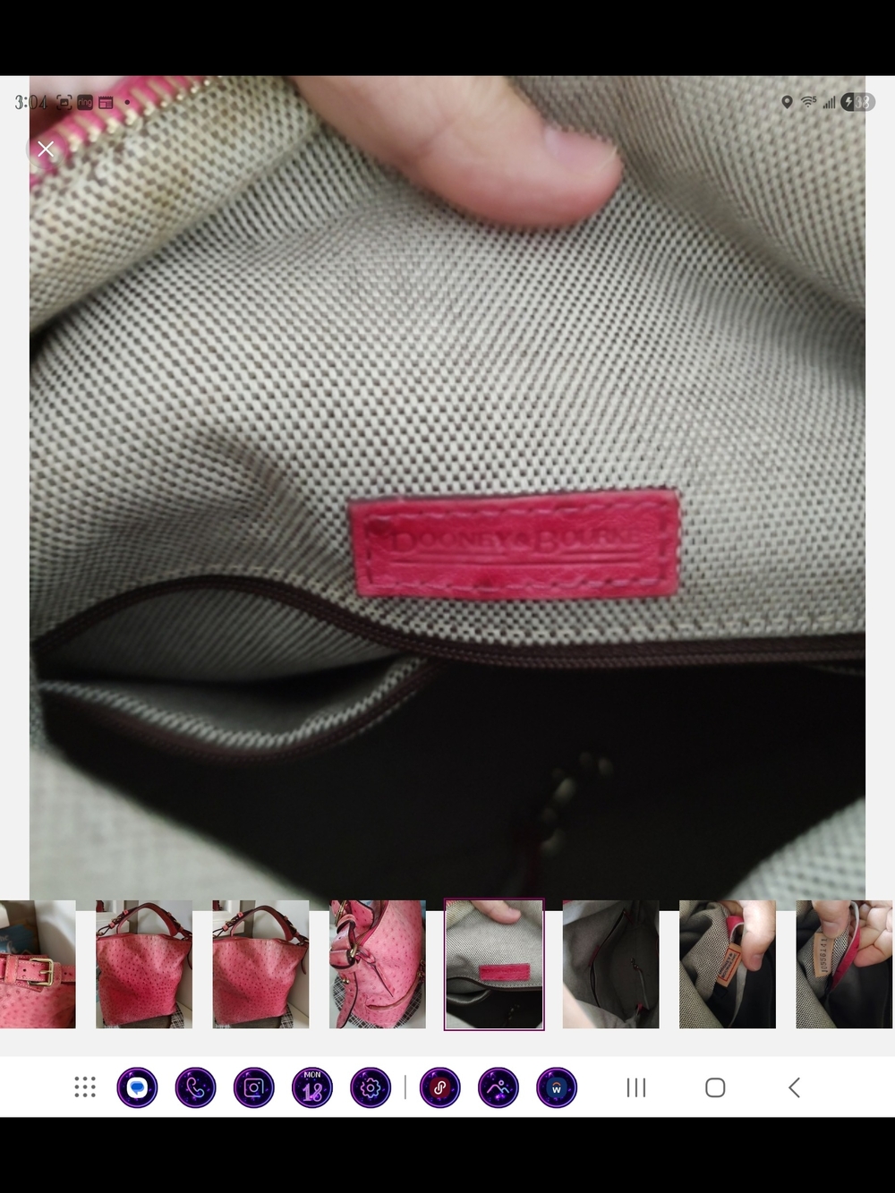 Dooney & Bourke Pink Ostrich-Textured Leather Bag - Picture 8 of 12
